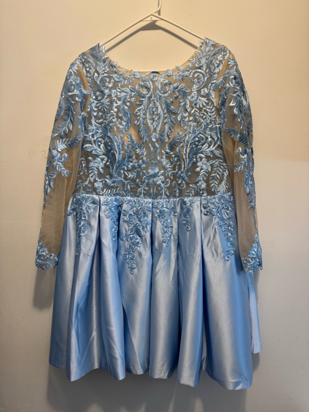 Denver Dresses Blue Lace Illusion Dress Size 14 Fit & Flare Satin NEW